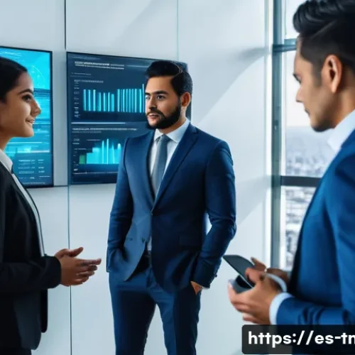 무역협상 전문가 자격 시험 최신 트렌드 - A modern digital negotiation scene in a sleek, high-tech office setting in Mexico City, featuring di...