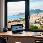 Home 19 무역협상가를 위한 재택 근무 효율성 높이기 - A modern, cozy home office designed for a Spanish-speaking remote negotiator: a small, well-organize...