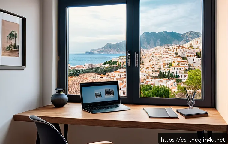 무역협상가를 위한 재택 근무 효율성 높이기 - A modern, cozy home office designed for a Spanish-speaking remote negotiator: a small, well-organize...